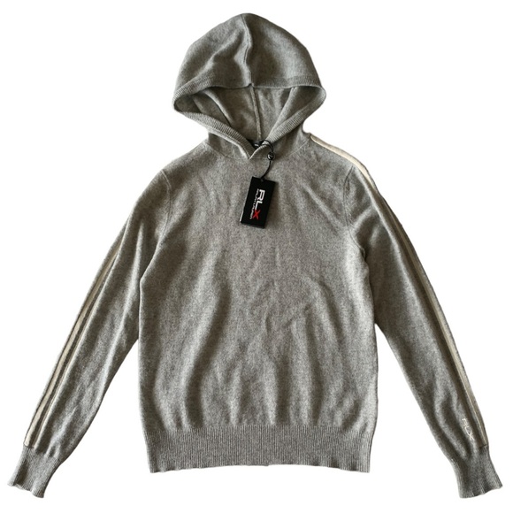 NWT RLX Cashmere Ralph Lauren Washable Hoodie Grey Sweater Stripes Pullover New - Picture 2 of 14